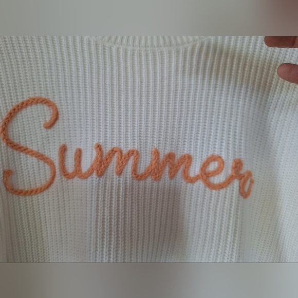 NWT Moon + Madison White/Peach Crocheted Summer Logo Sweater Womens XL - Picture 4 of 7